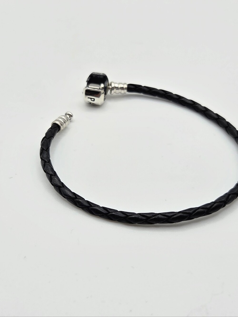 Pandora Moments Black Braided Leather Bracelet with Sterling Silver Size 7.5 - Picture 4 of 6